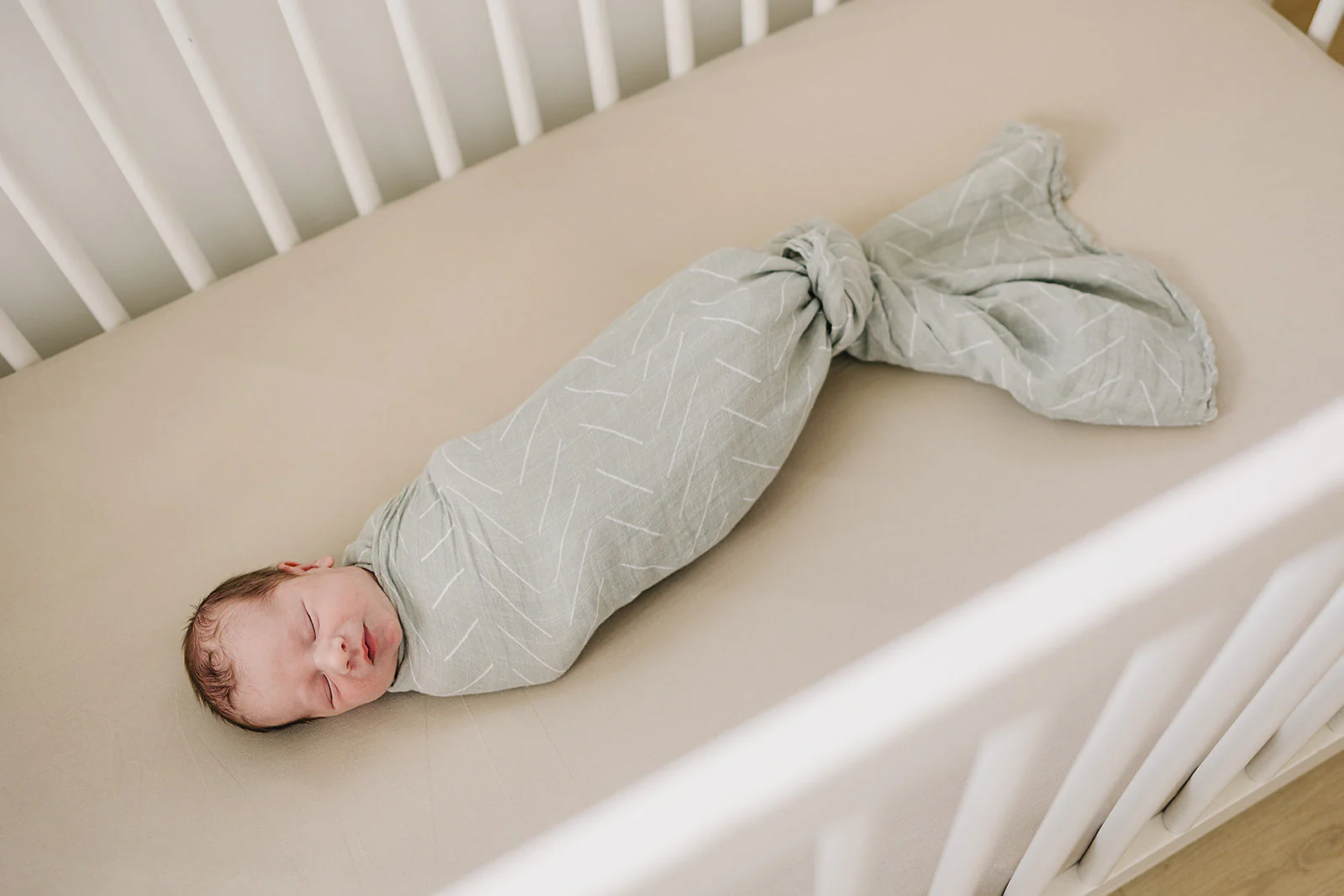 Oatmeal Bamboo Stretch Crib Sheet - Image 7