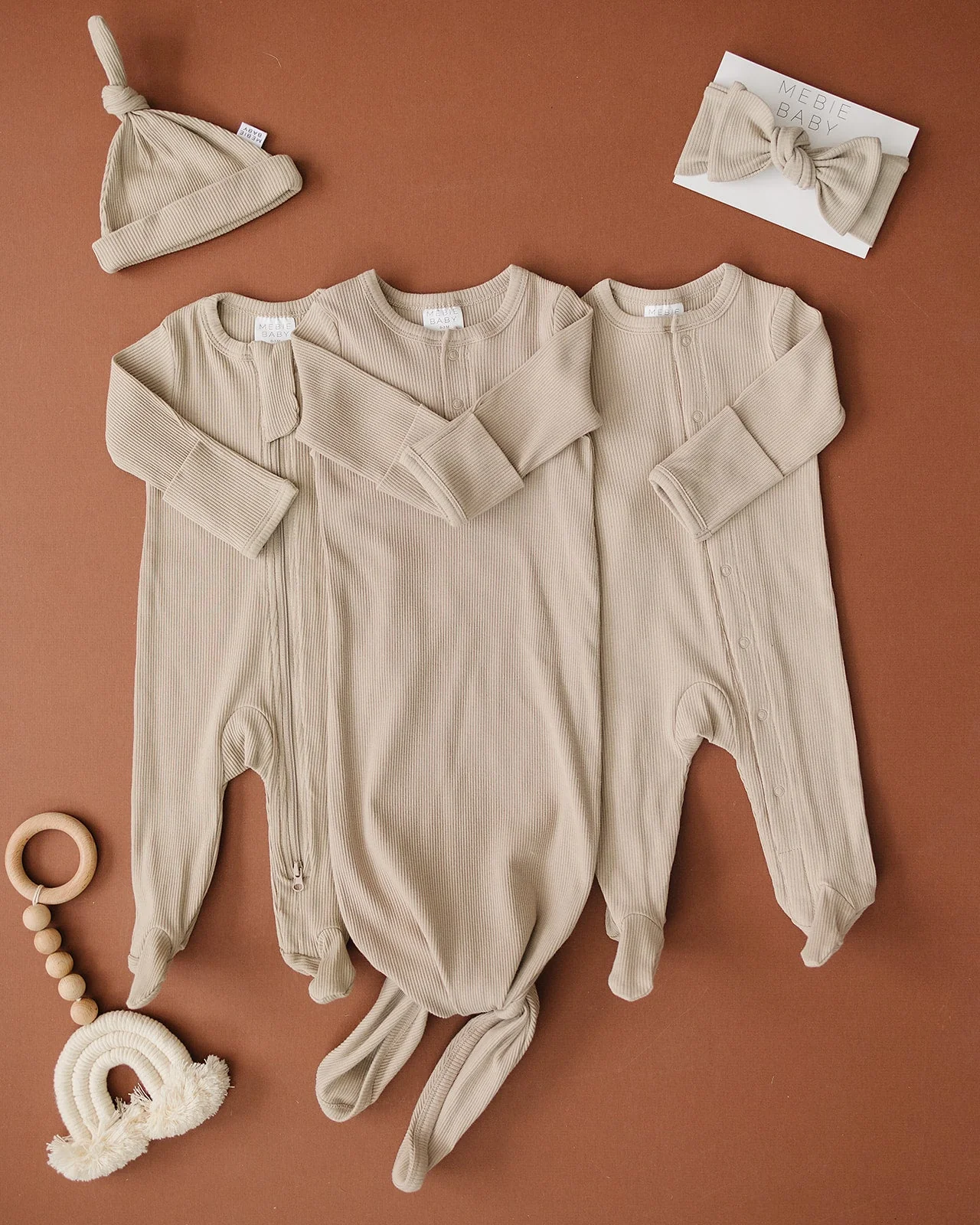 Oatmeal Organic Cotton Ribbed Knot Gown - Image 4
