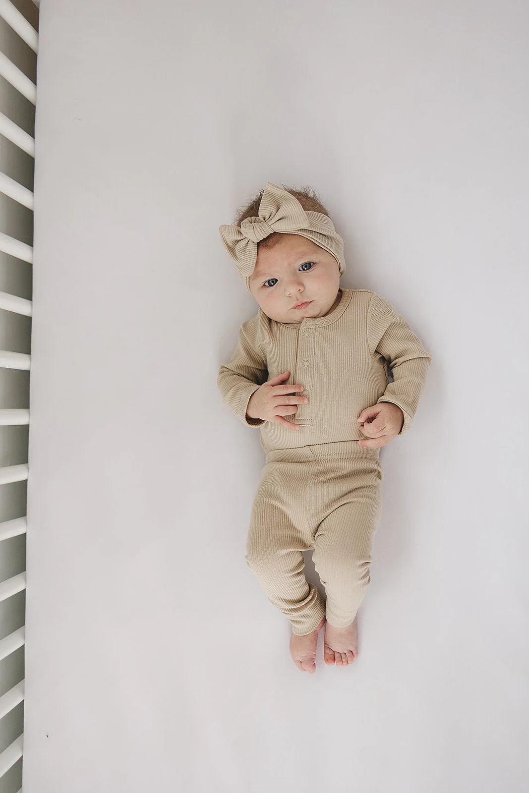 Oatmeal Organic Snap Long Sleeve Ribbed Bodysuit - Image 3