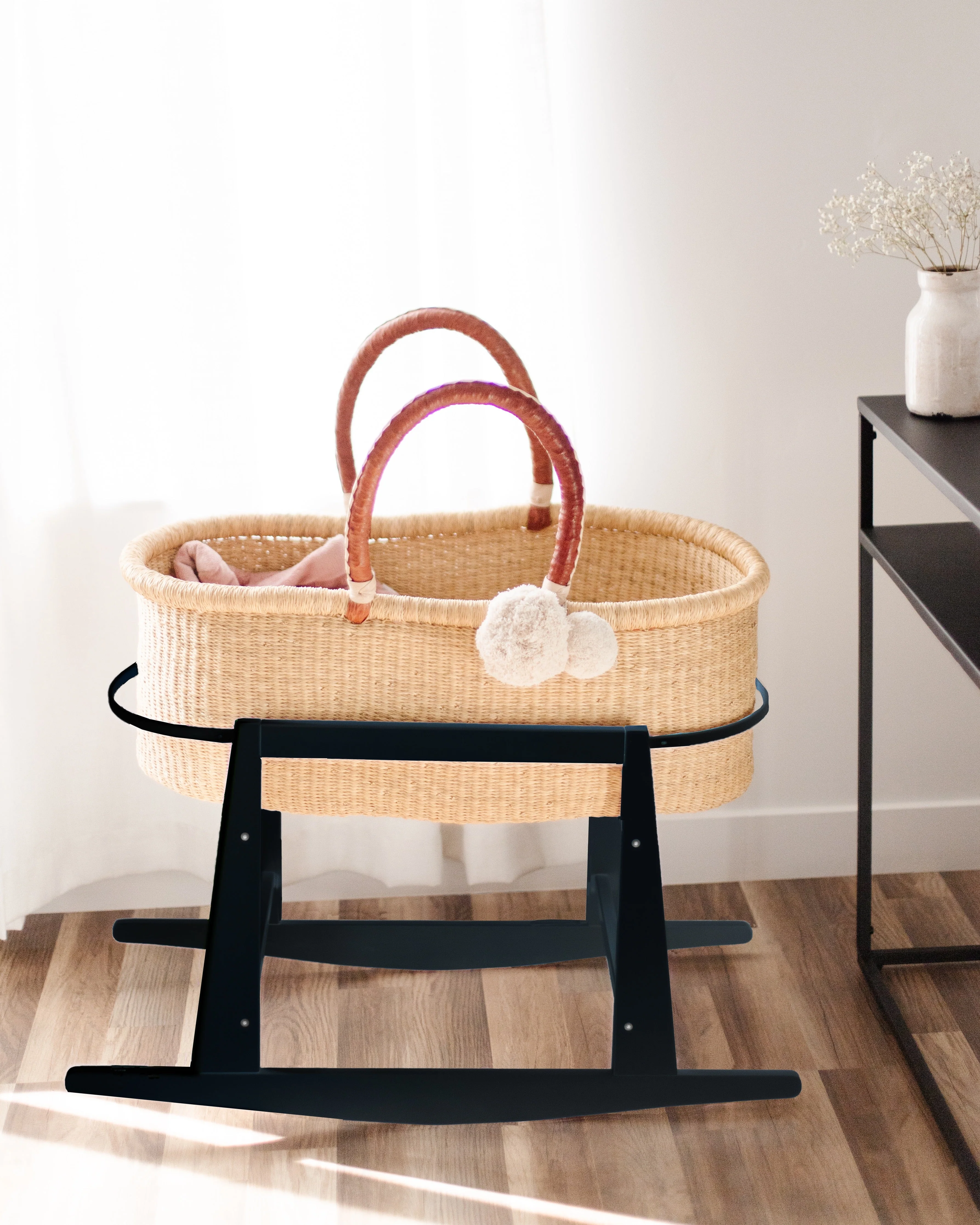 Original Rocking<br>Moses Bassinet Stand<br>with brake<br>Black - Image 2