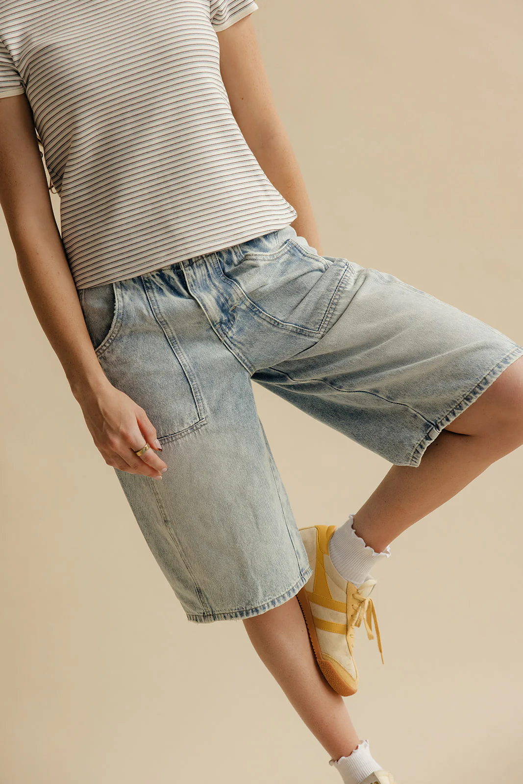 Patchwork Utility Denim Shorts - Image 2