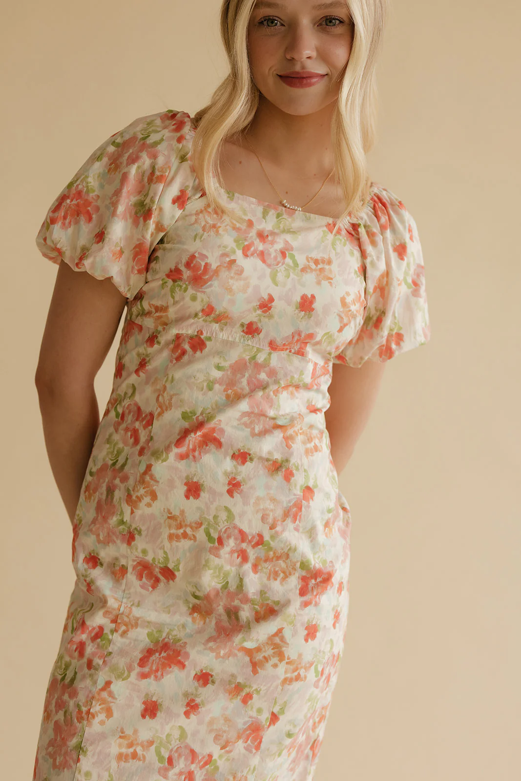 Peach Bloom Puff Sleeve Midi - Image 6