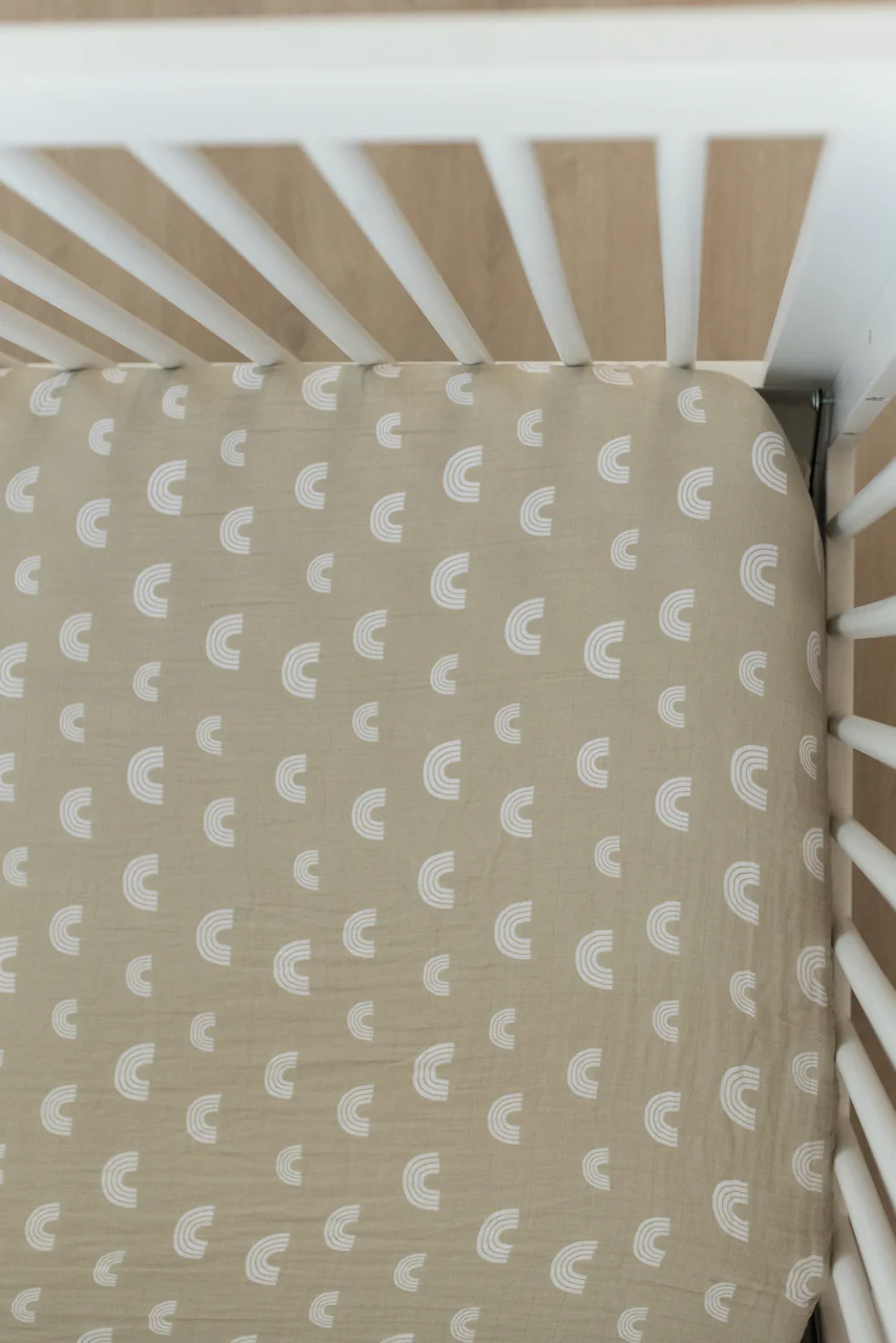 Sand Rainbow Muslin Crib Sheet - Image 6