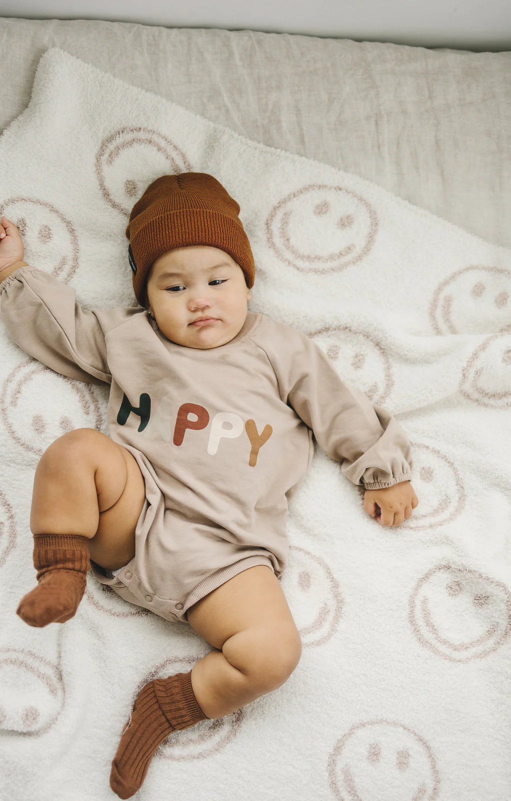 Smiley Taupe Plush Blanket - Image 3