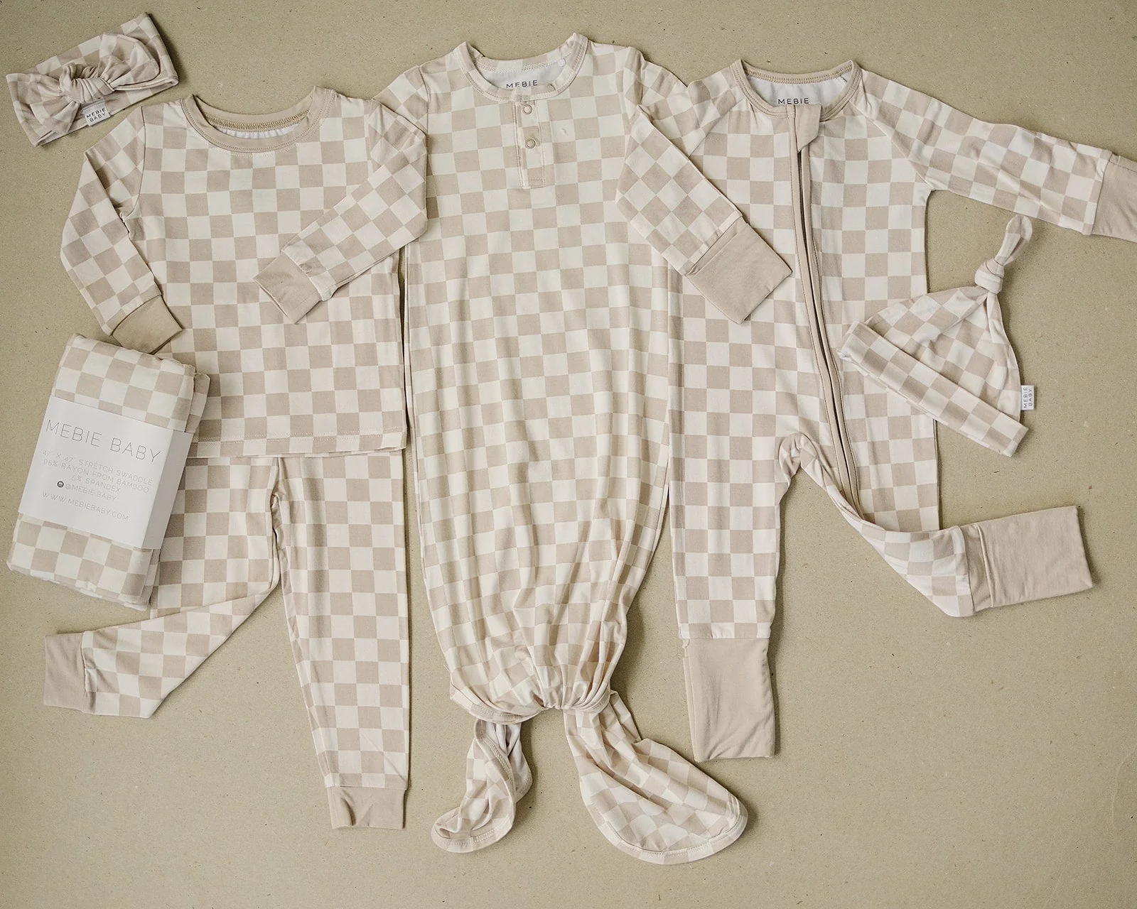 Taupe Checkered Bamboo Cozy Set - Image 5