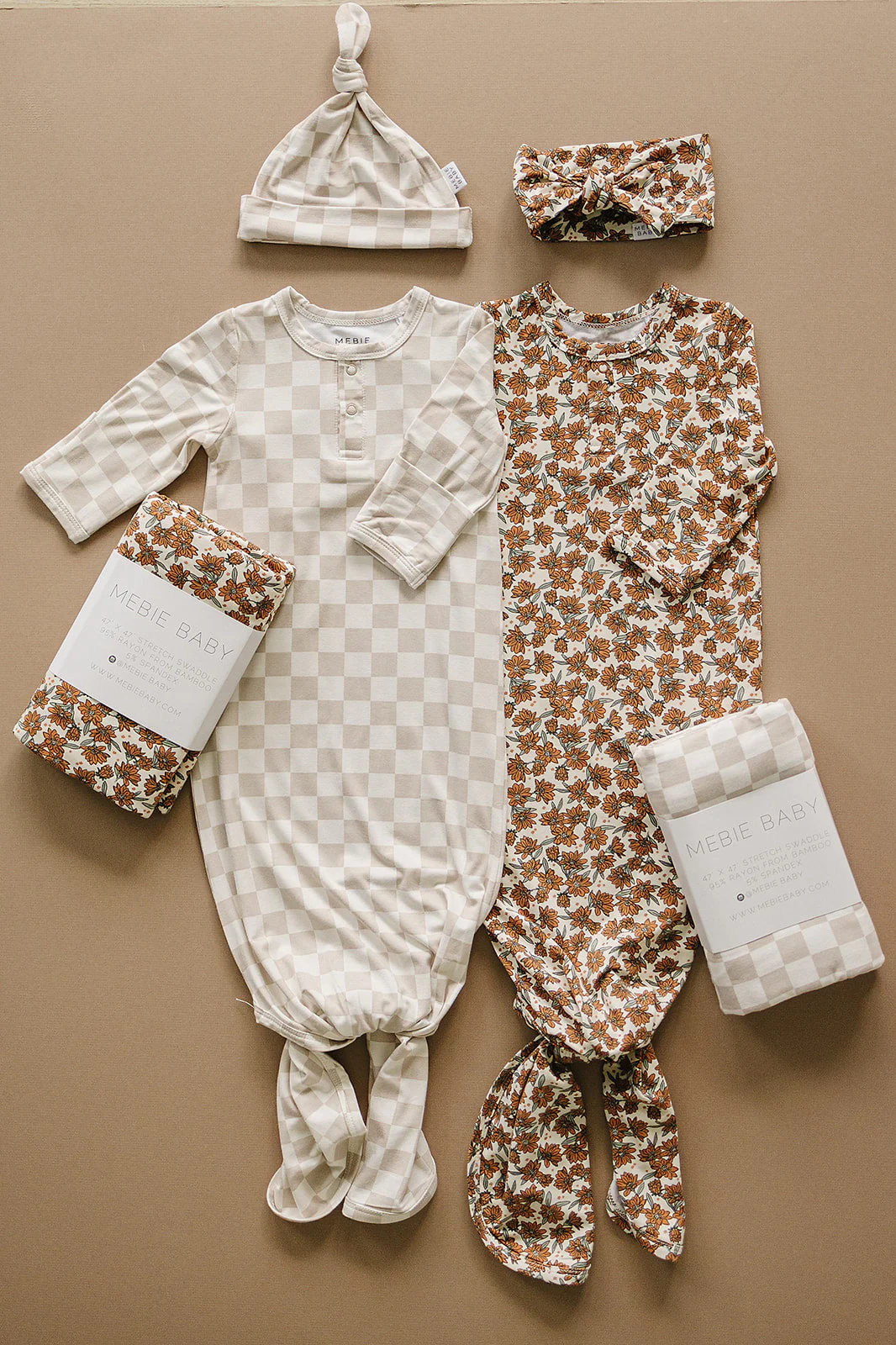 Taupe Checkered Bamboo Stretch Swaddle - Image 3