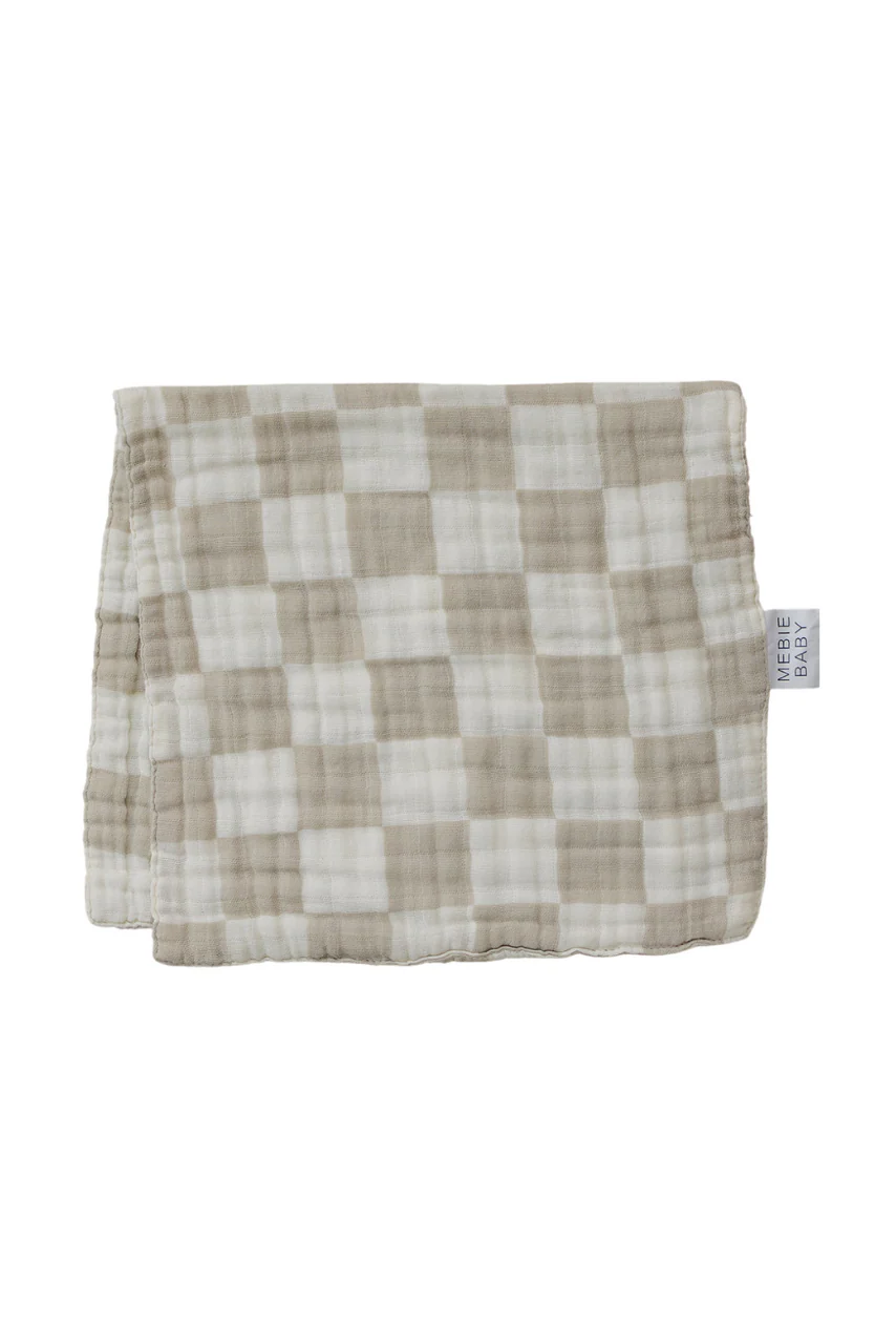 Taupe Checkered Muslin Burp Cloth - Image 3