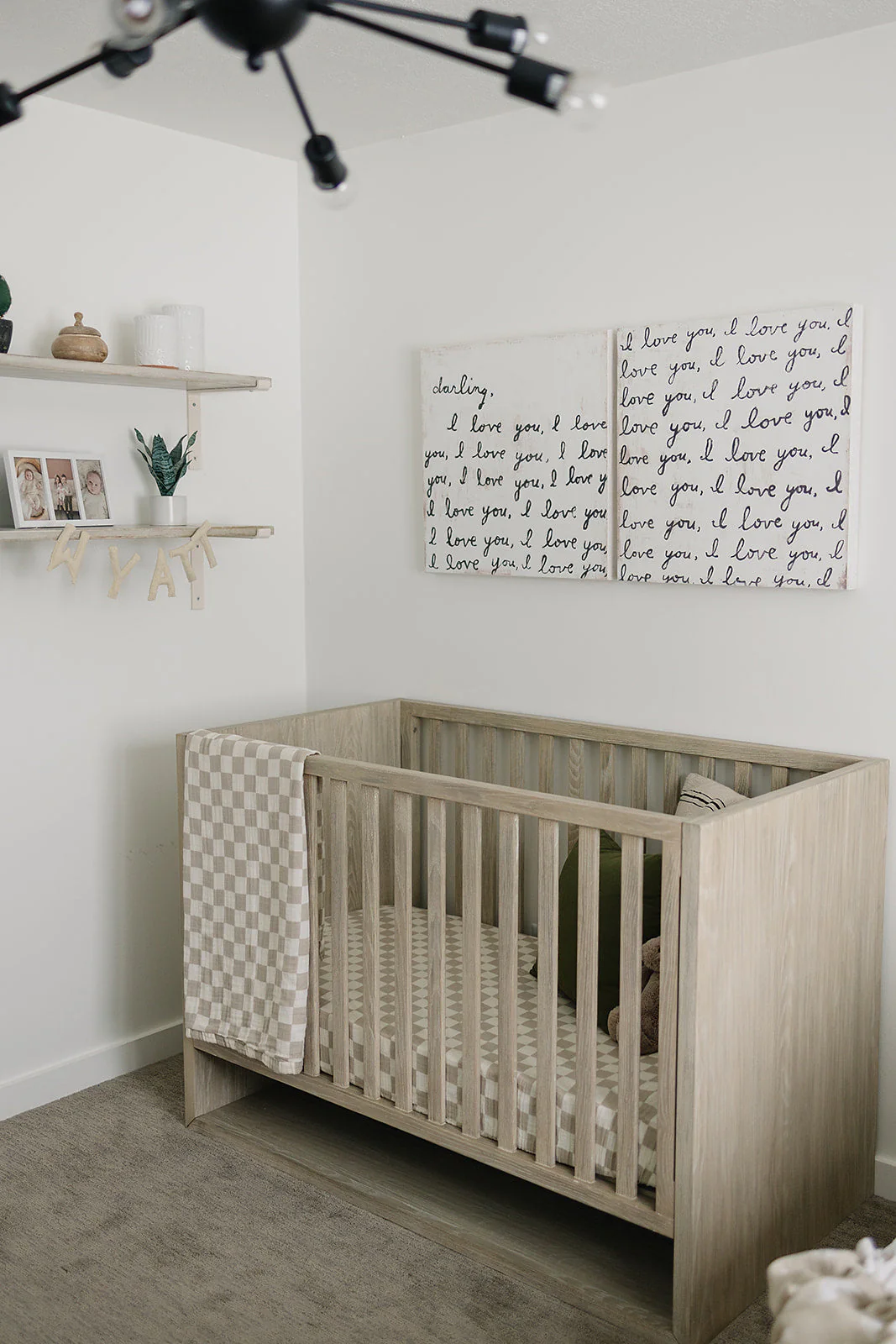 Taupe Checkered Muslin Crib Sheet - Image 2