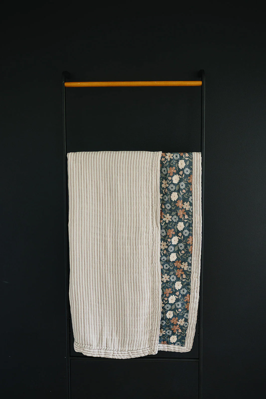 Taupe Stripe + Midnight Floral Muslin Quilt - Image 3