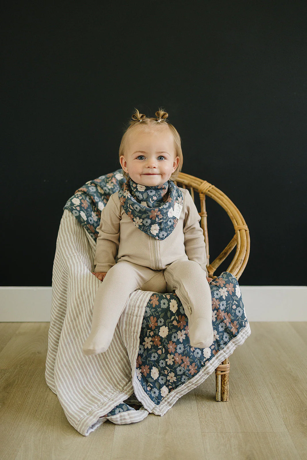 Taupe Stripe + Midnight Floral Muslin Quilt - Image 5