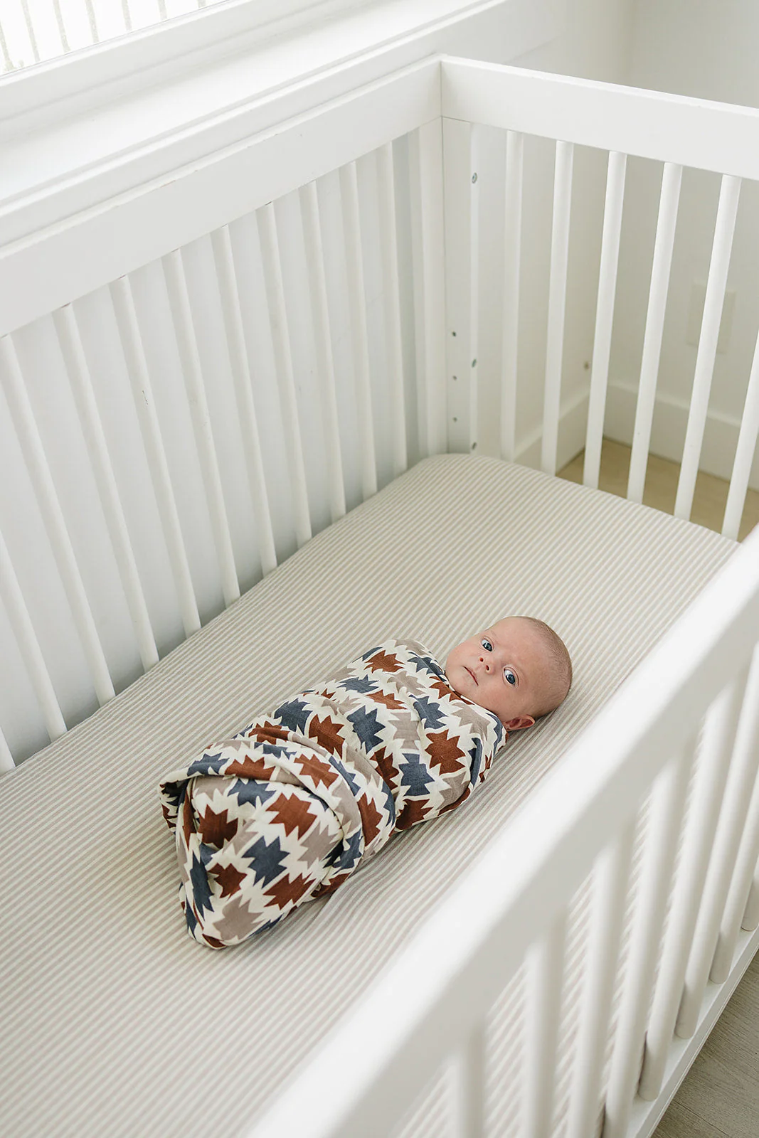 Taupe Stripe Muslin Crib Sheet - Image 2