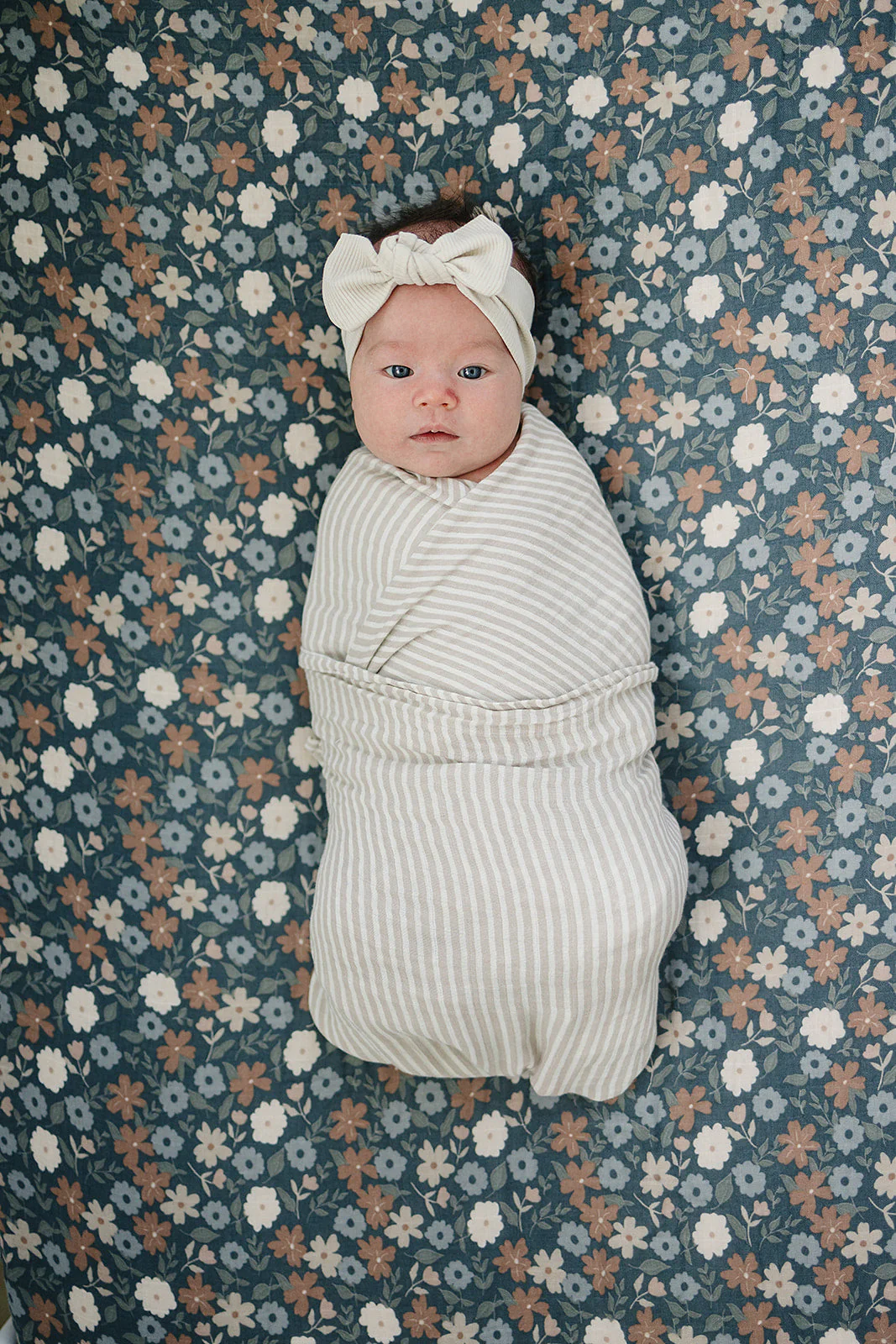 Taupe Stripe Muslin Swaddle Blanket - Image 2