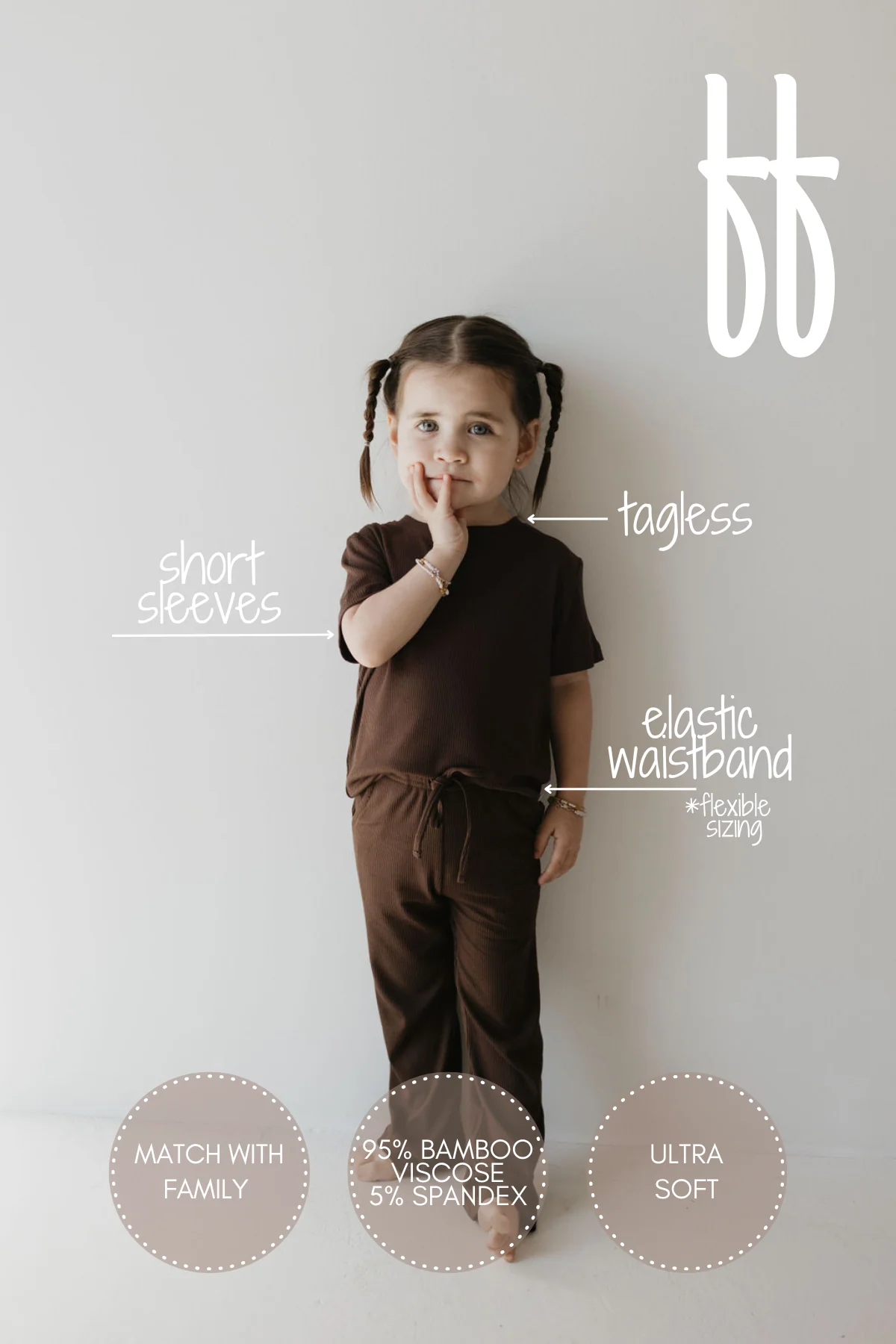 Toddler Short Sleeve Bamboo Lounge Set | Coffee Bean - Image 7