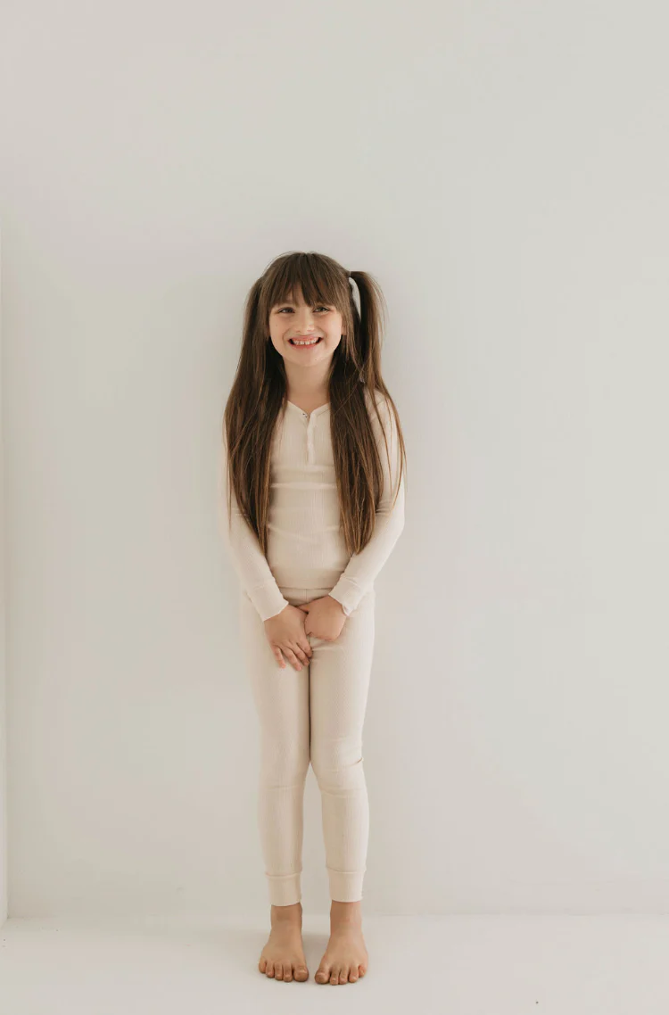 Two Piece Bamboo Pajamas | Ribbed Cream - Image 2