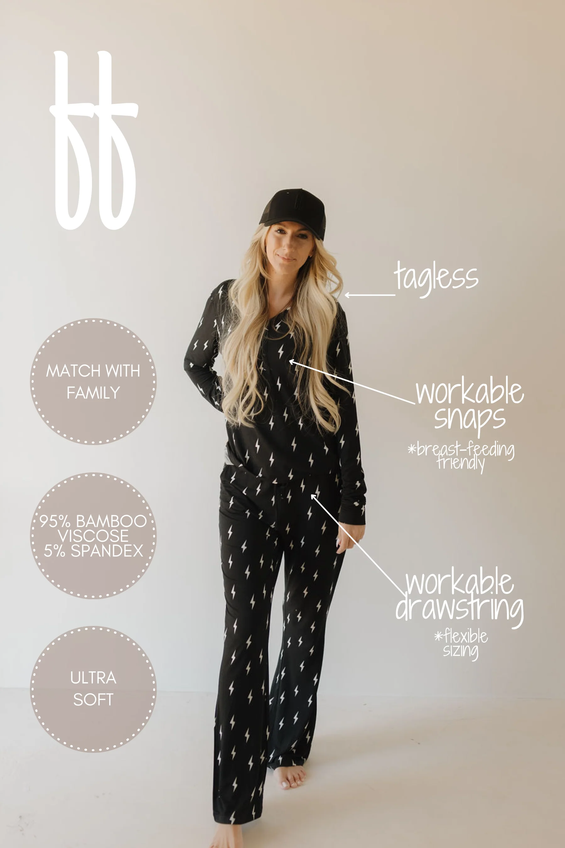Women's Bamboo Pajama | Midnight Lightning Bolt - Image 2
