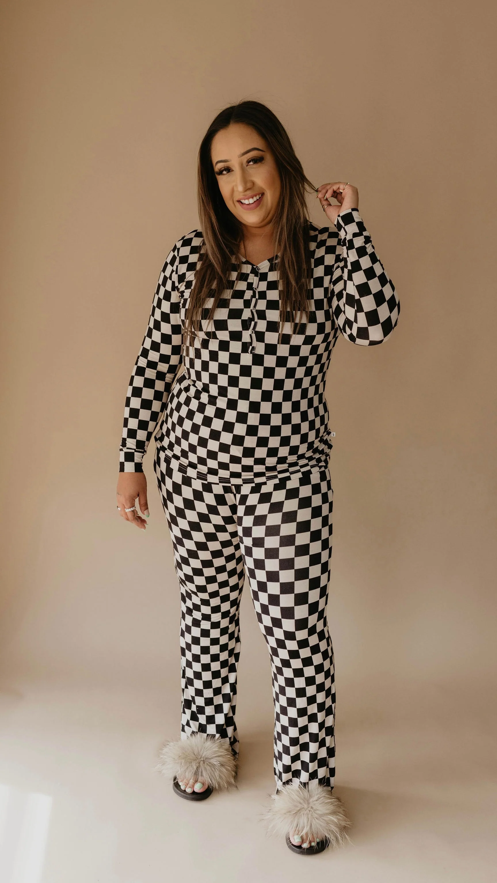Women's Bamboo Pajamas | Black Checkered - Image 2