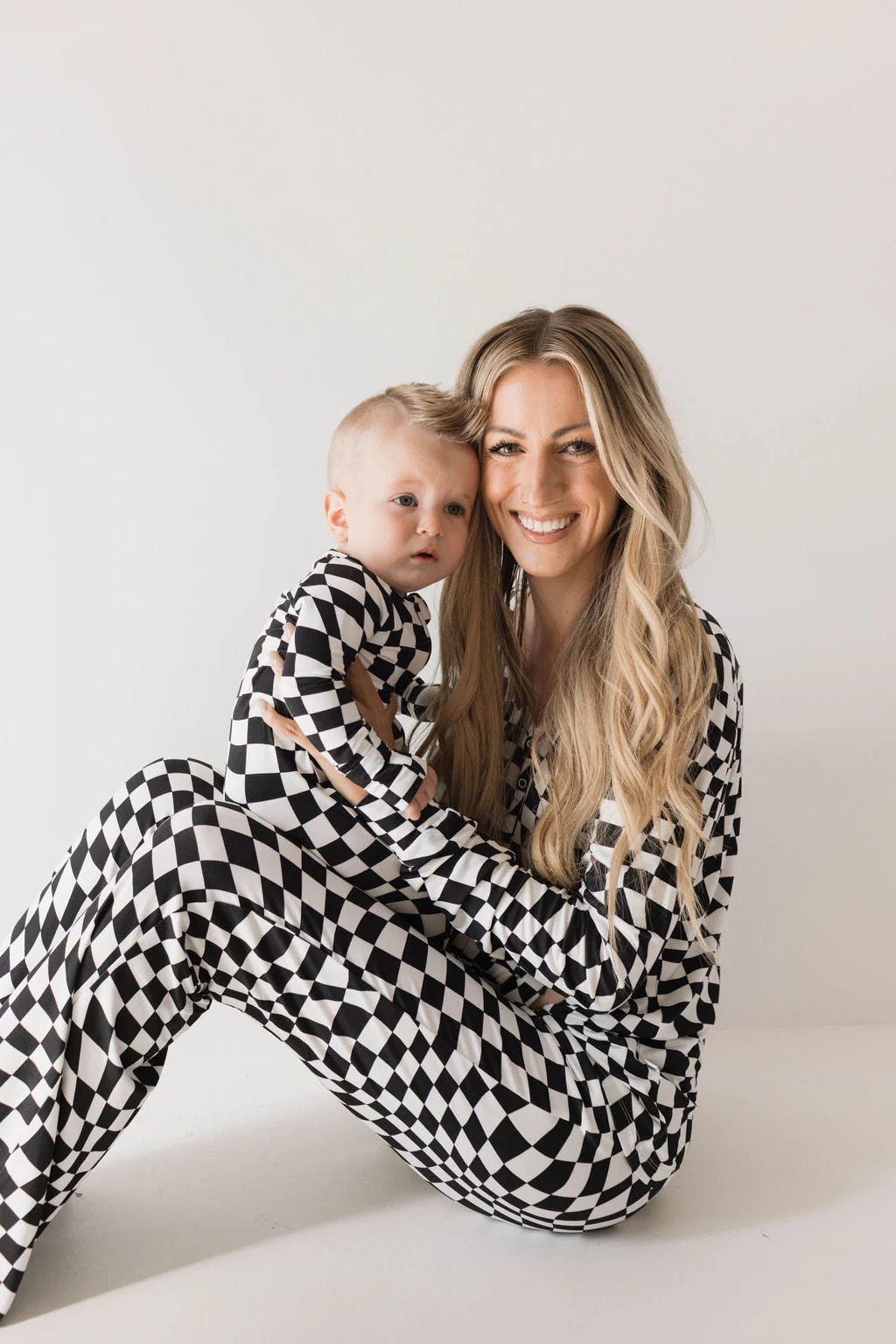 Women's Bamboo Pajamas | Black & White Wavy Checkerboard - Image 6