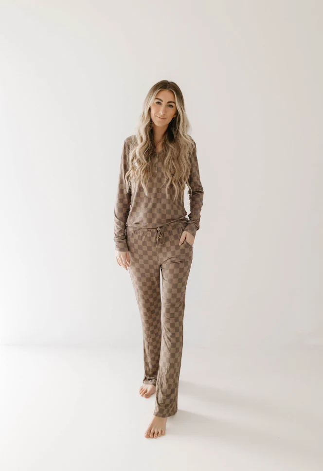 Women's Bamboo Pajamas | Faded Brown Checkerboard - Image 2