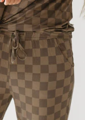 Women's Bamboo Pajamas | Faded Brown Checkerboard - Image 4