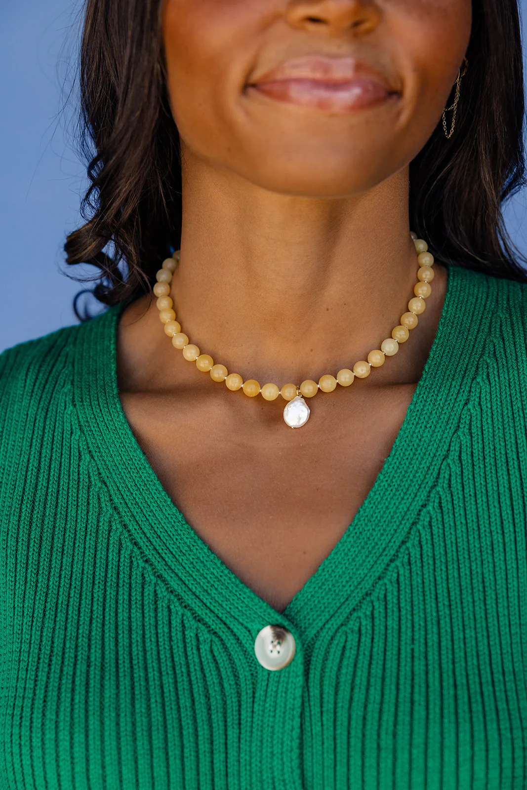 Yellow Calcite + Square Pearl Pendant - Image 3
