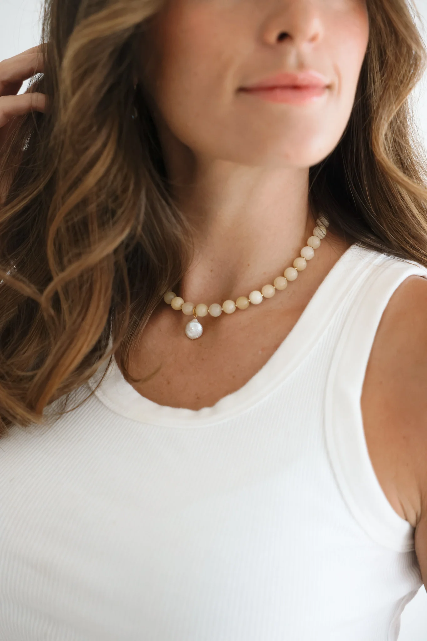 Yellow Calcite + Square Pearl Pendant - Image 4